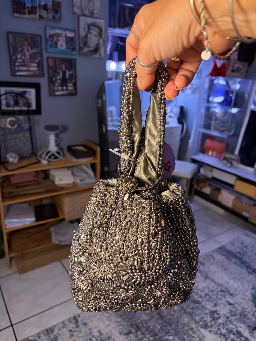 Beaded Evening Bag in Gunmetal — Women’s Handbag new 2026 collection